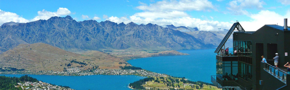 Lakeside town viewed from hilltop